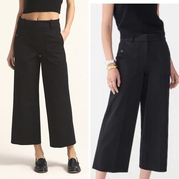 J Crew Sydney Wide Leg Pants Womens Size 4 Black In Bi Stretch Cotton Blend - Picture 1 of 11